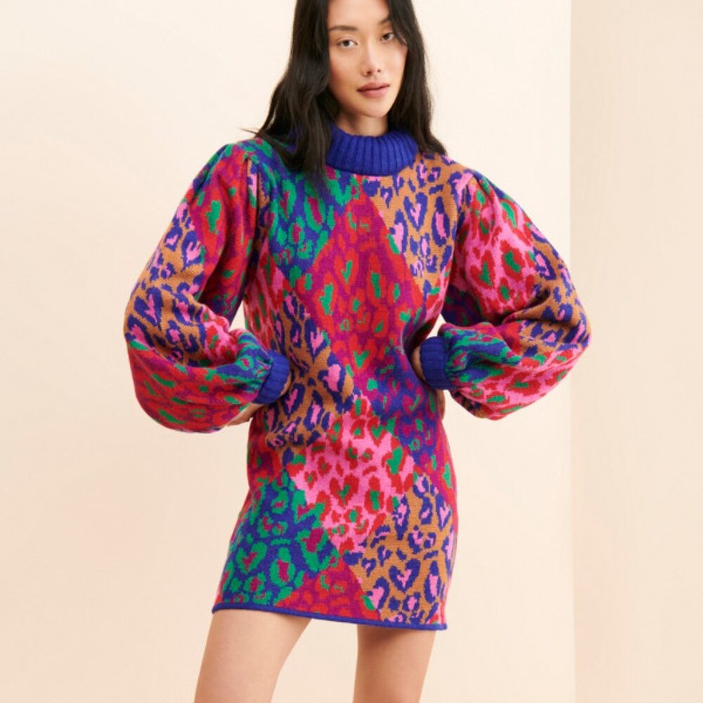 [NWT] FARM Rio | Leopard Pop Sweater Dress